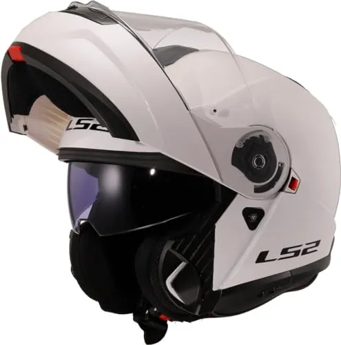 LS2 Strobe II Modularer Motorradhelm in Gloss White, XL - Modularer Motorradhelm aus leichtem KPA-Polycarbonat, UV- und kratzfester Sonnenschutz, ideal für Sicherheit und Komfort beim Fahren.