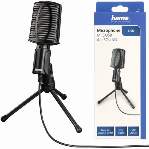 Hama Mic Allround USB Tisch-Mikrofon Hand-Mikrofon mit Standfuß Ständer PC Mikro