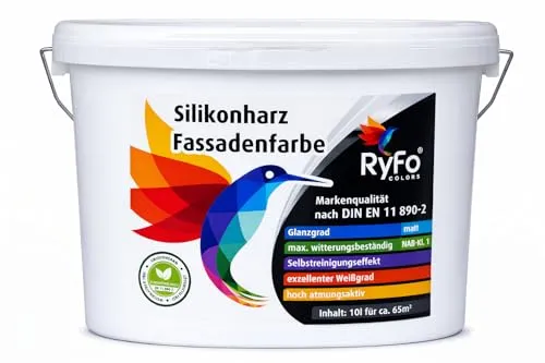 RyFo Colors Silikonharz Fassadenfarbe - Wasserabweisend und langlebig - Hochwertige Silikonharz-Fassadenfarbe für mineralische Untergründe. Schützt vor Schmutz und sorgt für eine dauerhafte, gepflegte Optik. Ideal für anspruchsvolle Wetterbedingungen.