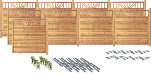 KONIFERA Sichtschutzelement FRISCO, Komplettset mit Zubehör - Sichtschutzaun aus druckimprägniertem Kiefer/Fichte, sonniges Design für stilvolle Gartenabgrenzung und optimalen Sichtschutz.