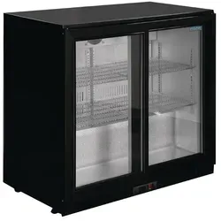 Polar Serie G Barkühlschrank mit 2 Schiebetüren 198L - Kühlschrank für Bars, leistungsstark und platzsparend mit 4 verstellbaren Regalen und energieeffizienter LED-Beleuchtung.