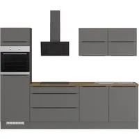 IMPULS Küchenleerblock - Gerätehochschrank links - 280 cm in Grafit - Einbauküche mit 3 Drehtüren und 5 Klappentüren, Made in Germany, höhenverstellbare Füße und vormontierte Schränke für einfache Montage.