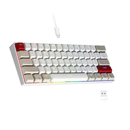 Newmen GM610 Gaming Tastatur Kabellos,60% Prozent Mechanische Tastatur Bluetooth/2.4Ghz/Mit Kabel,61 Tasten RGB Beleuchtung Hot Swap Anti Ghosting TKL Mini QWERTY Keyboard für PC/Win/Mac,Blue Switches