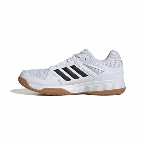 adidas Damen Speedcourt Indoor Schuhe - FTWR White/Core Black/GUM10 - Damen-Hallenschuhe mit atmungsaktivem Mesh-Obermaterial, gepolstertem Schaft und umweltfreundlicher Außensohle aus 20% recycelten Materialien.