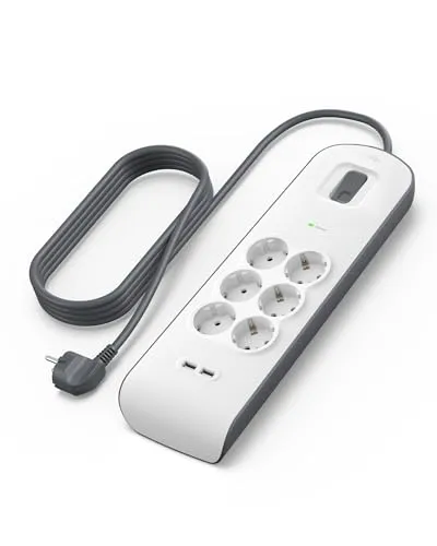 Belkin 6-fach Steckdosenleiste mit USB-Anschlüssen - Steckdosen & Zubehör mit 6 geschützten Steckdosen und 2 USB-A-Anschlüssen für schnelles Laden. Schützt Ihre Geräte vor Überspannungen bis 650 Joule – ideal für Zuhause und Büro.