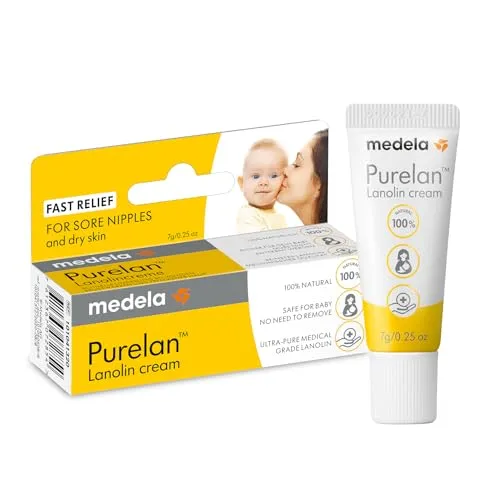 MEDELA PureLan Creme 7 g - Natürliche Linderung für Stillende - Arzneimittel zur Linderung von trockenen, rissigen Brustwarzen. Purelan 100% Lanolin ist sicher für Mutter und Baby, ohne Zusatzstoffe und hypoallergen.