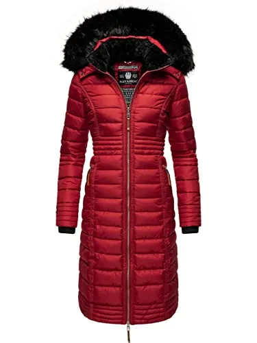 Navahoo Damen Wintermantel Umay Dark Red Gr. L - Funktionsjacke mit abnehmbarer Kapuze und flauschigem Kunstpelz, hält warm und stylish bei kaltem Wetter – der perfekte Begleiter für Herbst und Winter.