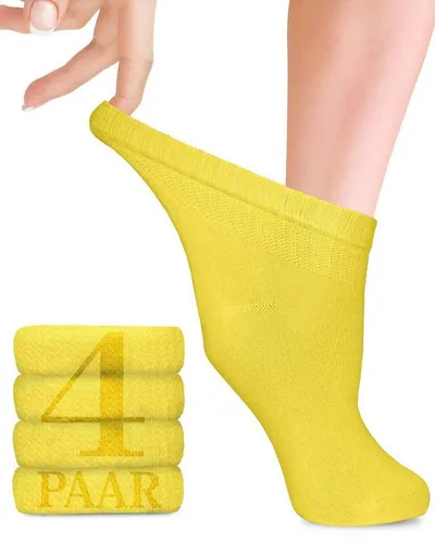 Fiera Besa Diabetikersocken Damen, 4 Paar Knöchelhoch in Gelb (Größe 35-38) - Bequeme Diabetikersocken aus einem hochwertigen Materialmix, ideal für den täglichen Gebrauch. Perfekte Passform und angenehmer Tragekomfort für gesunde Füße.
