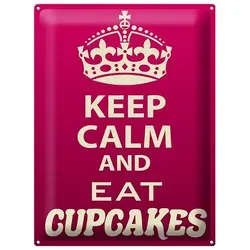 Femer GmbH Metallschild Spruch 30x40cm Keep Calm and eat Cupcakes, (1 St), gewölbte Oberfläche, abgerundete Ecken, umgeschlagene Kanten