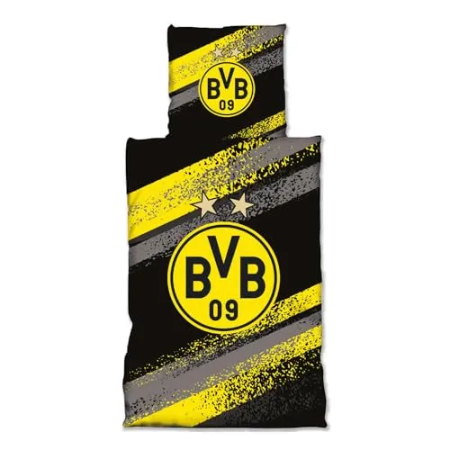 Borussia Dortmund BVB-Bettwäsche Graffiti Streifen - one Size, 100% Baumwolle mit stylischem Graffiti Design und Knopfverschluss für Kissen und Decke