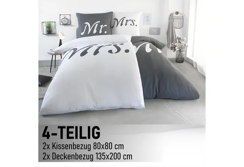 Kuscheli Partnerbettwäsche 4-teilig 135x200 cm - Bettwäsche-Set für Allergiker, atmungsaktiv und pflegeleicht aus Mikrofaser, bietet angenehmen Komfort und modernen MR-MRS Design in grau-weiß.