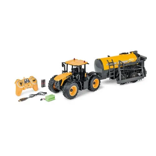 Carson 500907653 JCB Fastrac Traktor 1:16 mit Tankwagen - Ferngesteuertes Modell für Kinder ab 5 Jahren, inklusive realistischem Tankwagen für noch mehr Spielspaß im Landwirtschafts-Setting.