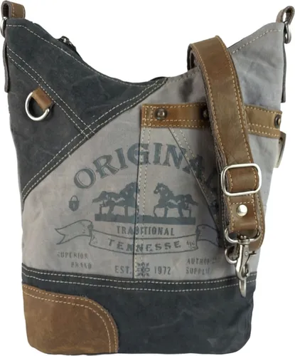 Sunsa Damen Tasche Umhängetasche - Vintage Canvas & Leder - Damen-Schultertaschen: Robuste Umhängetasche aus nachhaltigem Canvas und Leder, ideal für Pferdeliebhaber und jeden Anlass. Praktische Fächer und einzigartiges Design.