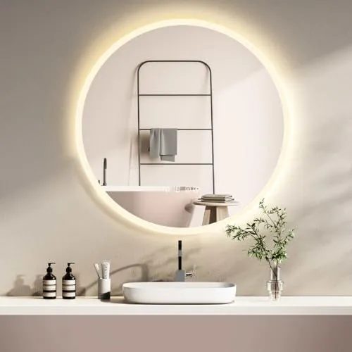 HOKO Badspiegel LED Antibeschlag Rund 60cm mit digitaler Uhr - Badezimmer Wandspiegel mit integriertem Touch-Schalter, Memory-Funktion und Antibeschlag-Funktion. Ideal für modernes Badezimmer-Design und vielseitige Lichtfarben.