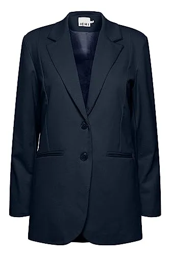 ICHI IHKATE SUS OVERSIZE BL Damen Blazer Longblazer Jacke Long-Blazer mit Knöpfen Stretch und Reverskragen, Größe:S, Farbe:Total Eclipse (194010)