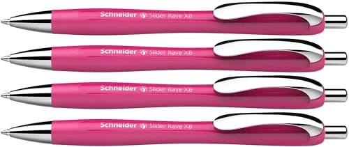 Schneider 132554 Slider Rave XB Kugelschreiber (Weiches Schreiben ohne Kratzen für lange Texte in Schule, Uni und Beruf) 4 Stück, Kräftiges Pink, Tinte: Blau