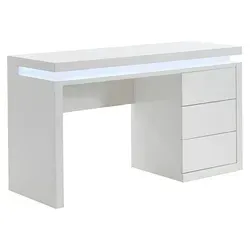 Vente-unique Schreibtisch Emerson mit LED-Beleuchtung - Schreibtisch aus weiß lackiertem MDF mit 3 Schubladen und mehrfarbiger LED-Beleuchtung für ein stilvolles Ambiente. Maße: B140 x T50 x H78 cm. Ideal für modernes Arbeiten!