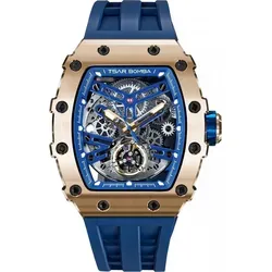 Tsar Bomba TB8208A-08 Herrenuhr - Armbanduhren mit Automatikwerk und 5ATM Wasserdichtigkeit, ideal für stilbewusste Herren. Edles Design mit Roségold-Gehäuse und blauem Zifferblatt.