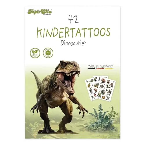 Tapirella 42 hautfreundliche Kinder Tattoos, Dinosaurier, MADE IN GERMANY, Tattoos für Kinder vom Lutz Mauder Verlag, Vegan und plasikfrei verpackt