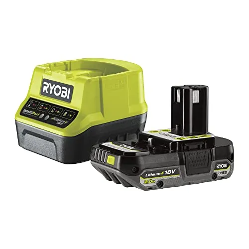 RYOBI 18 V Akku-Starter-Set RC18120-120CG (1x 2,0 Ah Lithium+ Akku, Schnellladegerät mit 2,0A Ladestrom, Lithium+Akkutechnologie setzt Maßstäbe für Laufzeit, Leistung und Lebensdauer, IntelliCell(tm))