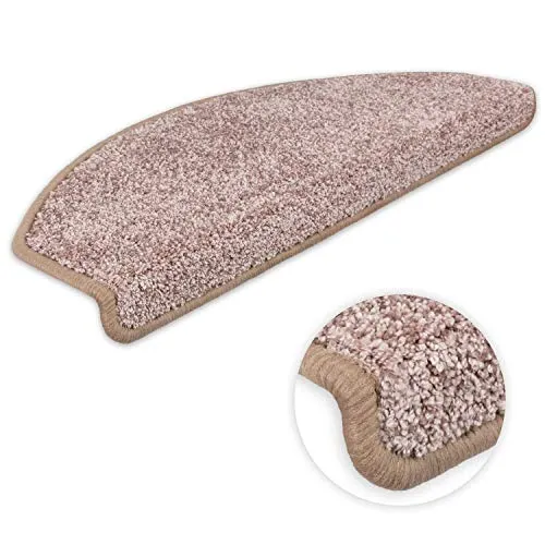 Kettelservice-Metzker Stufenmatten Ventura Halbrund - 16 Stück Alt-Rosa - Moderne, flauschige Treppenschutzmatten aus Kreusel Velours mit stabiler Einkettelung. Ideal für sicheren Halt und Trittschallverbesserung. Erhältlich in ansprechenden Farben und praktischen Sets.