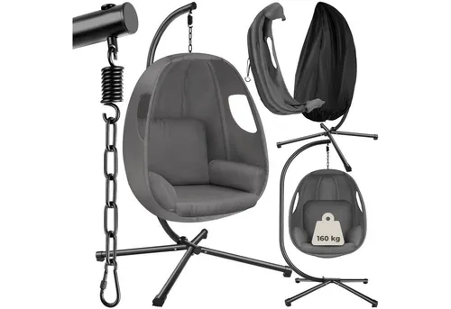 tectake® Hängesessel mit Gestell, Indoor oder Outdoor - Hängesessel für drinnen und draußen, mit robustem Gestell und extra dickem, waschbarem Kissen für höchsten Komfort. Ideal als entspannender Rückzugsort im Wohnzimmer oder Garten.