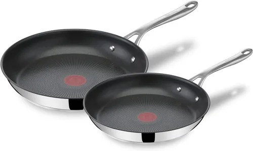 Jamie Oliver by Tefal Cook's Direct On Pfannen-Set 24/28 cm - Pfannen-Set aus hochwertigem Edelstahl mit Antihaftversiegelung für leichte Reinigung und Thermo-Signal-Technologie für perfekte Brattemperatur – geeignet für alle Herdarten und ofenfest bis 210 °C.