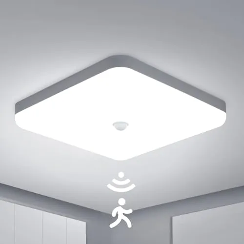 30W Led Deckenlampen mit Bewegungsmelder Innen, 25 cm Deckenleuchten Kaltweiß 6500K Deckenbeleuchtung, IP56 Wasserdicht für Flur Treppenhaus Diele, Ceiling Light Motion Sensor