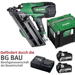 HiKoki 18V Akku Nagler NR1890DBCL – Leistungsstarker Streifennagler für den professionellen Einsatz - Akku Nagler für Nägel von 50-90 mm; mit 2x 5,0 Ah Akkus bis zu 700 Schüsse pro Ladung. Ideal für Bau- und Holzarbeiten, ergonomisch und wartungsarm.