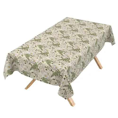 Tischdecke abwaschbar Tischtuch Lotuseffekt pflegeleicht aus Baumwolle Polyester schmutzabweisend Outdoor Gartentischdecke Kamille Blätter 160x120cm