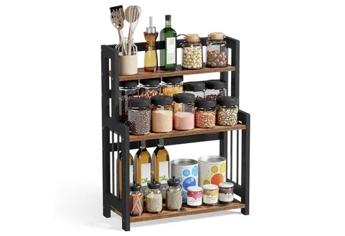 SONGMICS Gewürzregal mit 3 Ebenen - Gewürzregal aus robustem Bambus und Holzwerkstoff, stabil und stilvoll für jede Küche oder Büro, sorgt für Ordnung und Übersicht beim Kochen.
