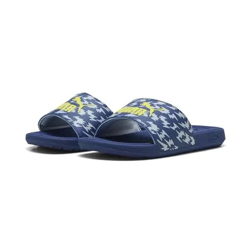 PUMA Kinder Cool Cat 2.0 Poised 2 Race Slides 34.5 Blue Crystal Lemon Sherbert Cool Weather Yellow