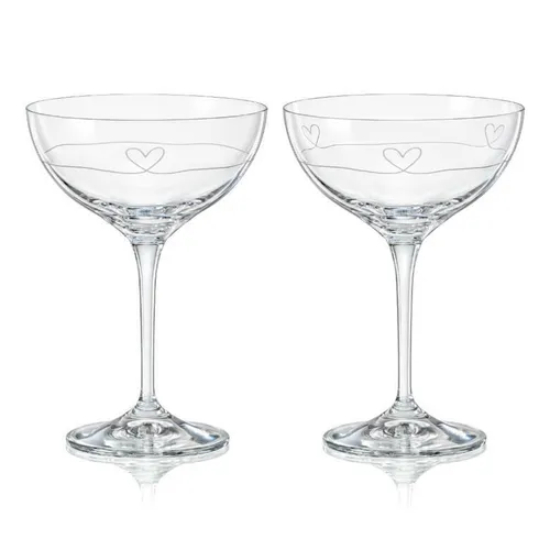 Sektschale Coupe DIAMOND HEART 2er Set - Moderne Sektschalen aus Kristallglas mit herzlichem Gravurmuster, ideal für romantische Anlässe. Spülmaschinenfest und in eleganter Präsentschachtel.