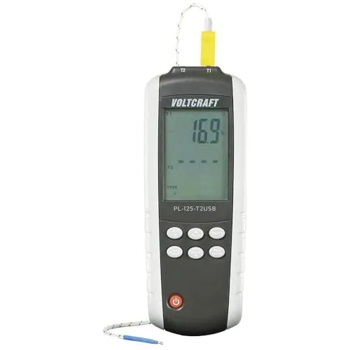 VOLTCRAFT PL-125-T2 Raumthermometer - Temperaturmessgerät mit K-Typ Fühler, misst von -200 bis +1372 °C, ideal für präzise Temperaturkontrollen in Laboren und Industrie.