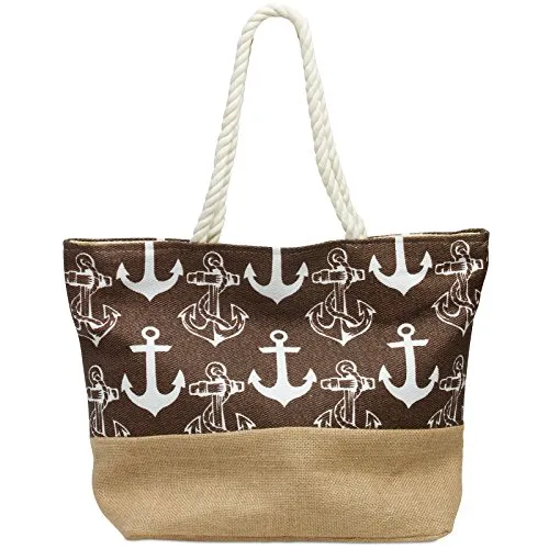 Caspar TS1034 Damen Strandtasche mit Anker Muster, Farbe:braun, Größe:One Size
