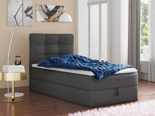 Boxspringbett Best Mini - Einzelbett mit Bettkasten und Topper (100 x 200 cm, Graphit) - Betten mit praktischem Bettkasten und luxuriöser Bonell-Matratze. Inklusive hochelastischem Matratzentopper für optimalen Schlafkomfort.