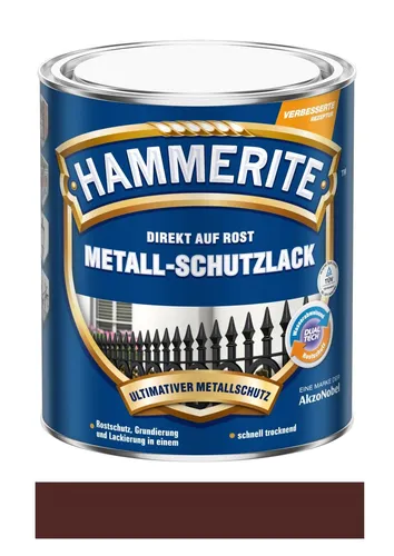 Hammerite Metallschutz-Lack Glänzend 250 ml - Braun - Lack für optimalen Metallschutz, glänzende Oberfläche, ideal für langlebige Ergebnisse und Schutz vor Rost.