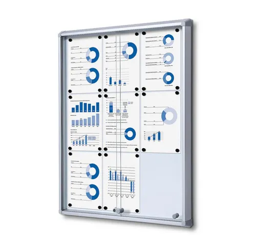 Showdown Displays Hängevitrine mit Schiebetür - 9x DIN A4 - Hängevitrine für den Innenbereich mit abschließbaren Schiebetüren aus 4 mm Sicherheitsglas. Ideal zur sicheren Präsentation von Informationen in Schulen und öffentlichen Räumen.