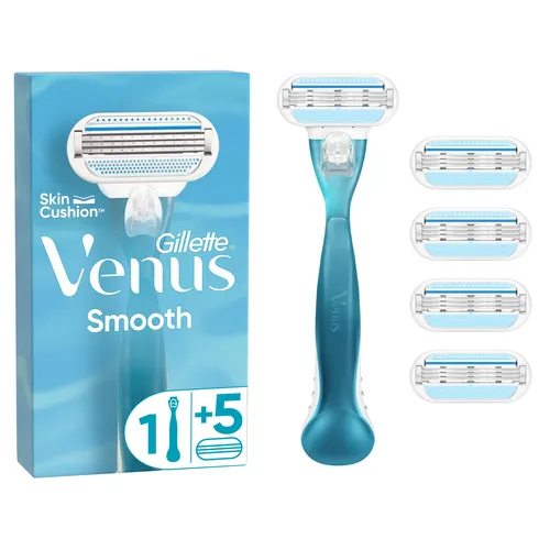 Gillette Venus Smooth Damenrasierer + 5 Rasierklingen - Damenrasierer Gillette Venus Smooth mit 5 Klingen für eine mühelose und präzise Rasur. Ideal für Achselhöhlen, Beine und mehr. Für ein glattes Hautgefühl, einfach in der Anwendung.