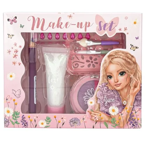 Depesche 13167 TOPModel Summer Feeling - Schmink Set in Lila und Pink, mit Make-Up Stift, Glitzergel, Dekosteinen uvm., inkl. Pinsel und Applikator