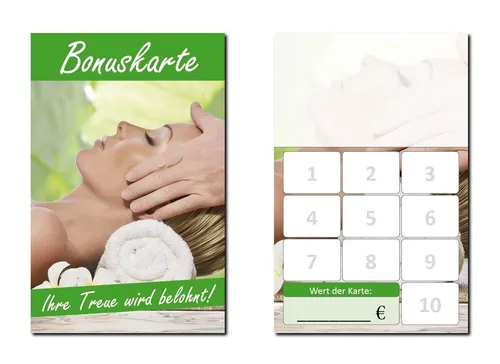 Stück Wellness Bonuskarten Treuekarten Massage Beauty Kosmetik Spa (BOK-417) 100