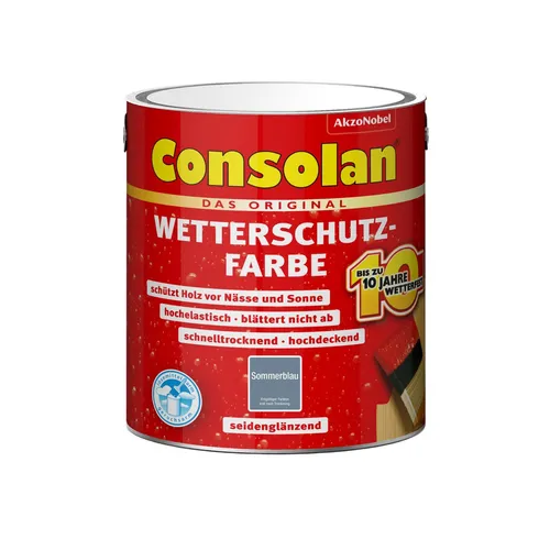 Consolan Wetterschutz-Farbe 2,5 L sommerblau - Holzschutzfarbe für außen, wetterfest und schützend, ideal für langlebige Holzoberflächen.