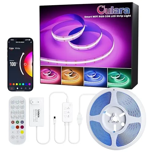 OULARA WIFI RGB COB LED Streifen 6M - Dimmbar, Smart & Flexibel - LED Streifen mit 3456 LEDs für brillante Beleuchtung, kompatibel mit Tuya, Alexa & Google Assistant. Ideal für DIY-Projekte und stimmungsvolle Raumgestaltung.