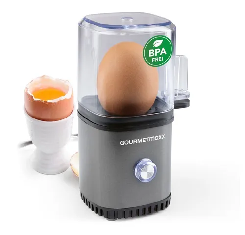 GOURMETmaxx Eierkocher für 1 Ei 70W anthrazit - Kompakter Eierkocher für 1 Ei, ideal für perfekte Frühstückseier in nur wenigen Minuten – einfach und schnell mit nur einem Knopfdruck!