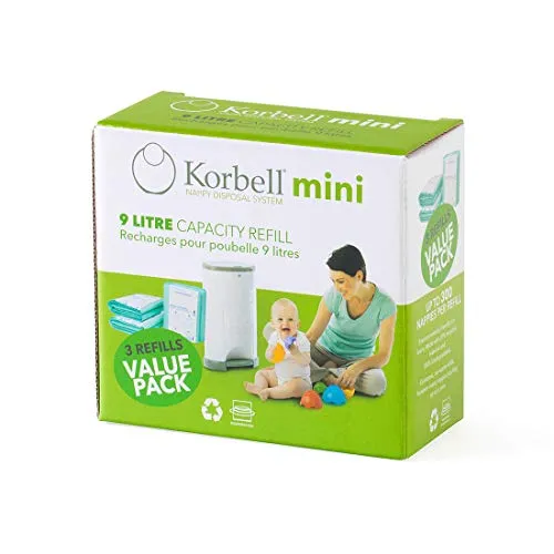 Korbell - Nachfüllpackungen für Windelbehälter - MINI - 9 L - x3 - Biologisch abbaubar - Geruchskontrolle - Kapazität 130 Windeln
