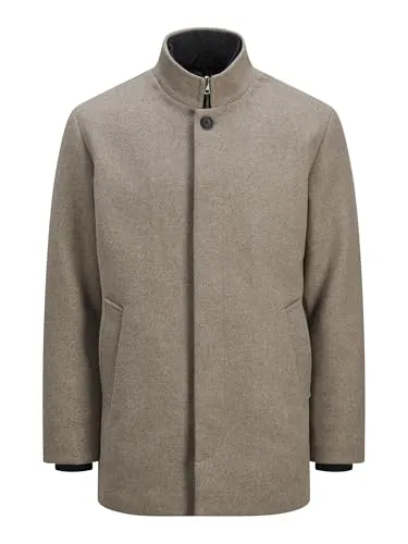 JACK JONES Male Wollmantel - Normal geschnitten, aus 55% Polyester und 40% recycelter Wolle, stilvoll und nachhaltig für die kalte Jahreszeit