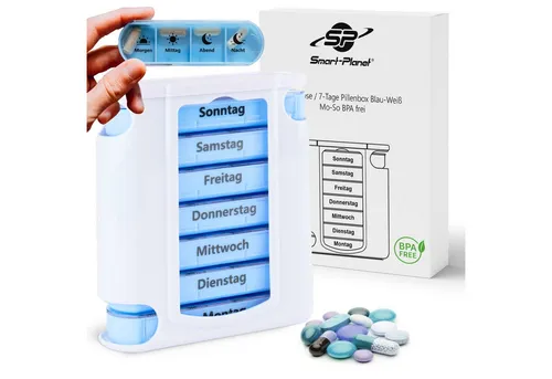 Smart-Planet Pillendose Tablettenbox - 7 Tage 4 Fächer - morgens mittags abends nachts