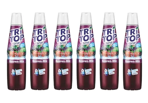 TRi TOP Beeren-Mix Sirup 6er-Set - je 600 ml Fruchtsirup mit weniger Zucker, ideal für Wassersprudler, als Erfrischungsgetränk, für Desserts und Cocktails