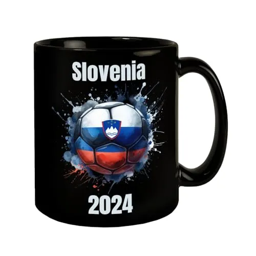 Fußball Slowenien Flagge Tasse in Schwarz EM 2024 Europa Fanartikel Sport Ball Nationale Farben Becher
