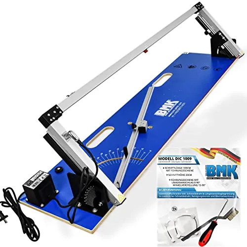 BMK Dämmstoffschneider Styroporschneider - Heißer Draht mit 109cm Schnittlänge - Drahtschneider für Styropor und Styrodur, ideal für präzise Schnitte und vielseitige Anwendungen mit Winkelverstellung, inklusive Zubehör für exakte Ergebnisse.